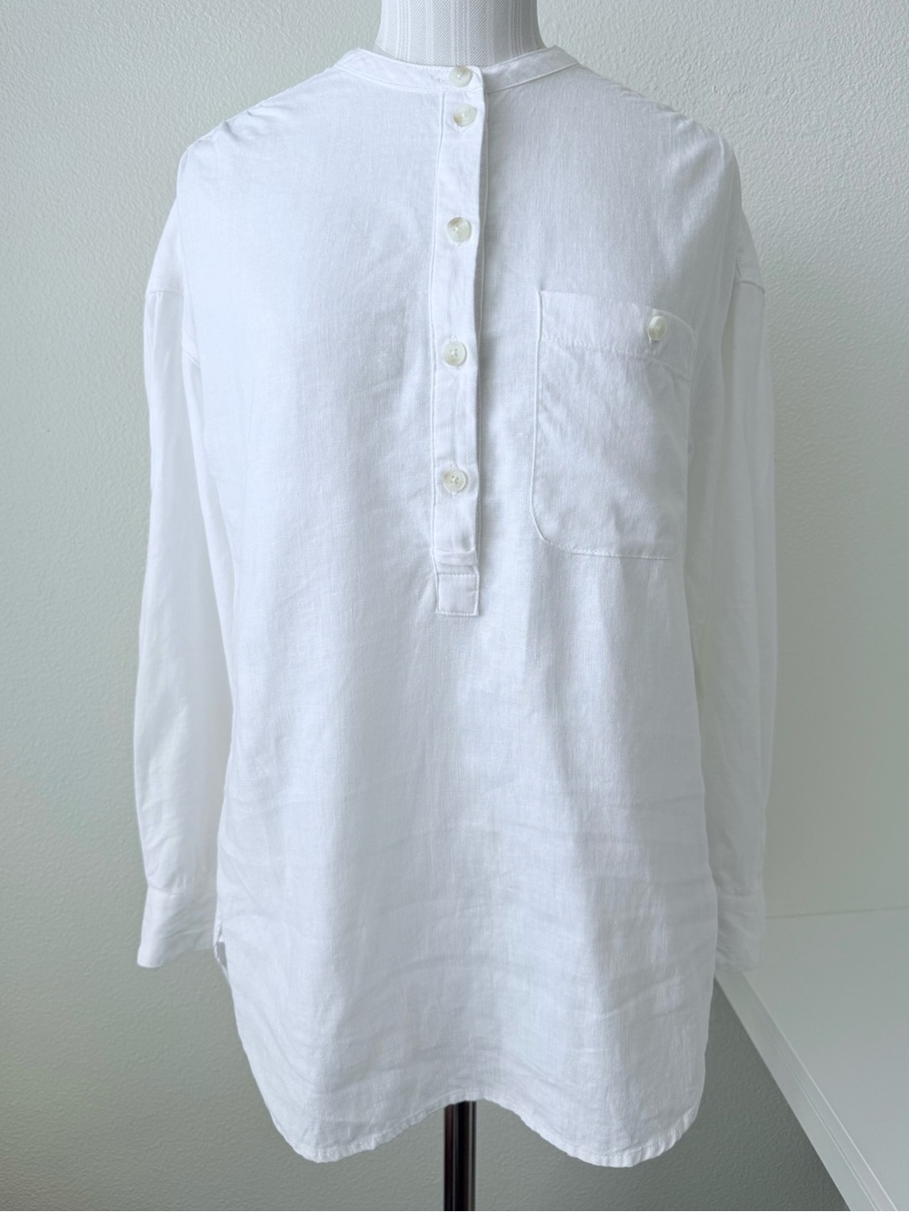 Madewell White Linen Blend Band Collar Henley Tunic Shirt Top Size XXS